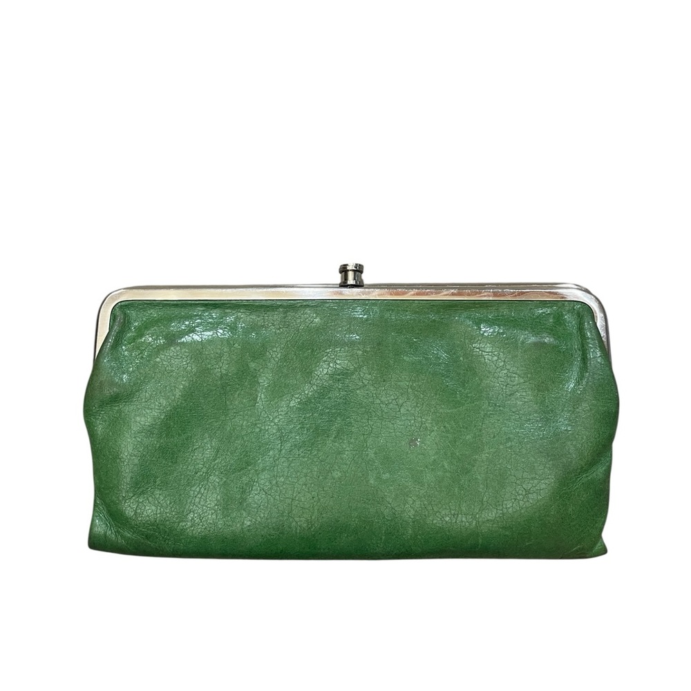 Hobo Green Leather Lauren Double Frame Kisslock Wallet Clutch